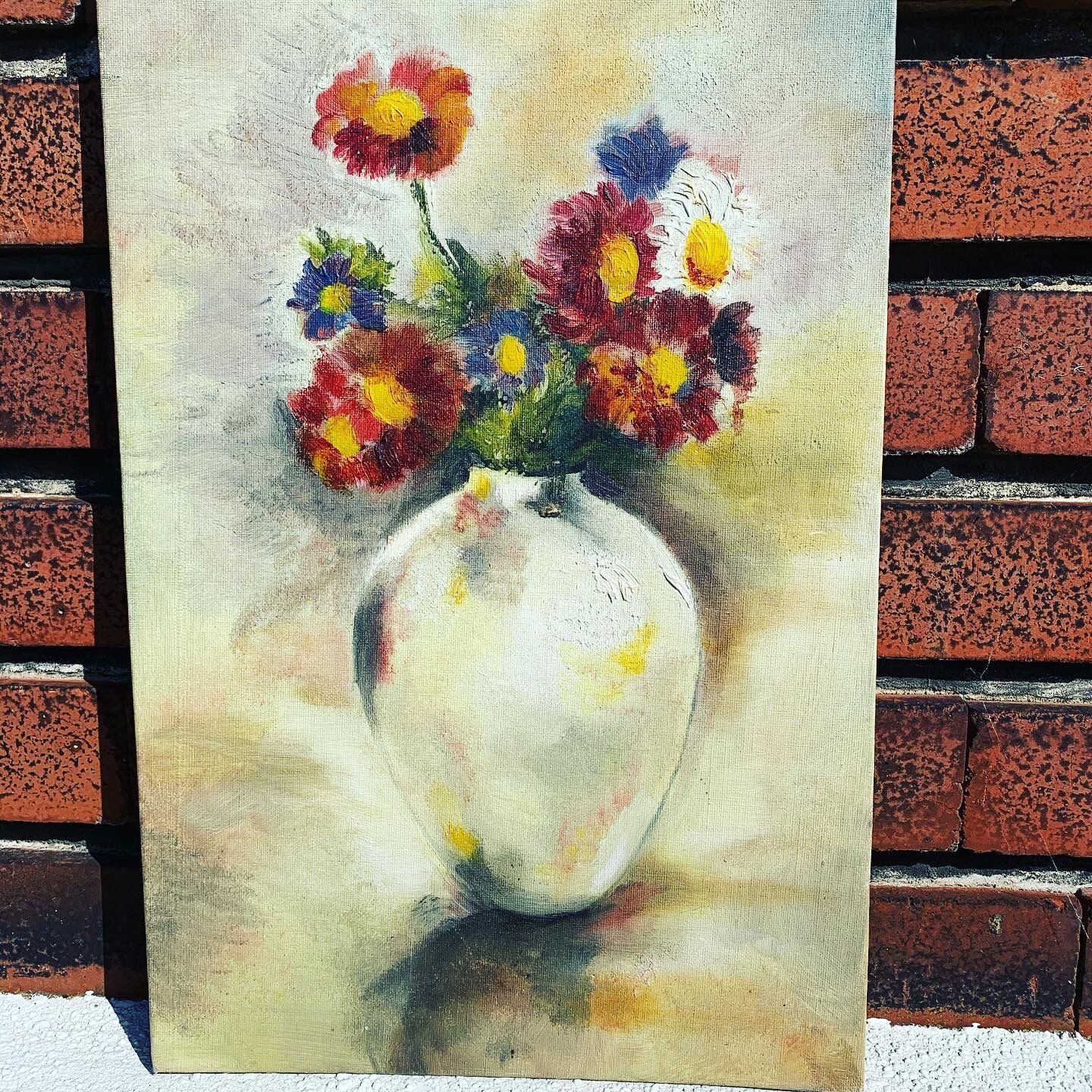 Table bouquet of flowers oil on cardboard