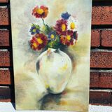 Table bouquet of flowers oil on cardboard