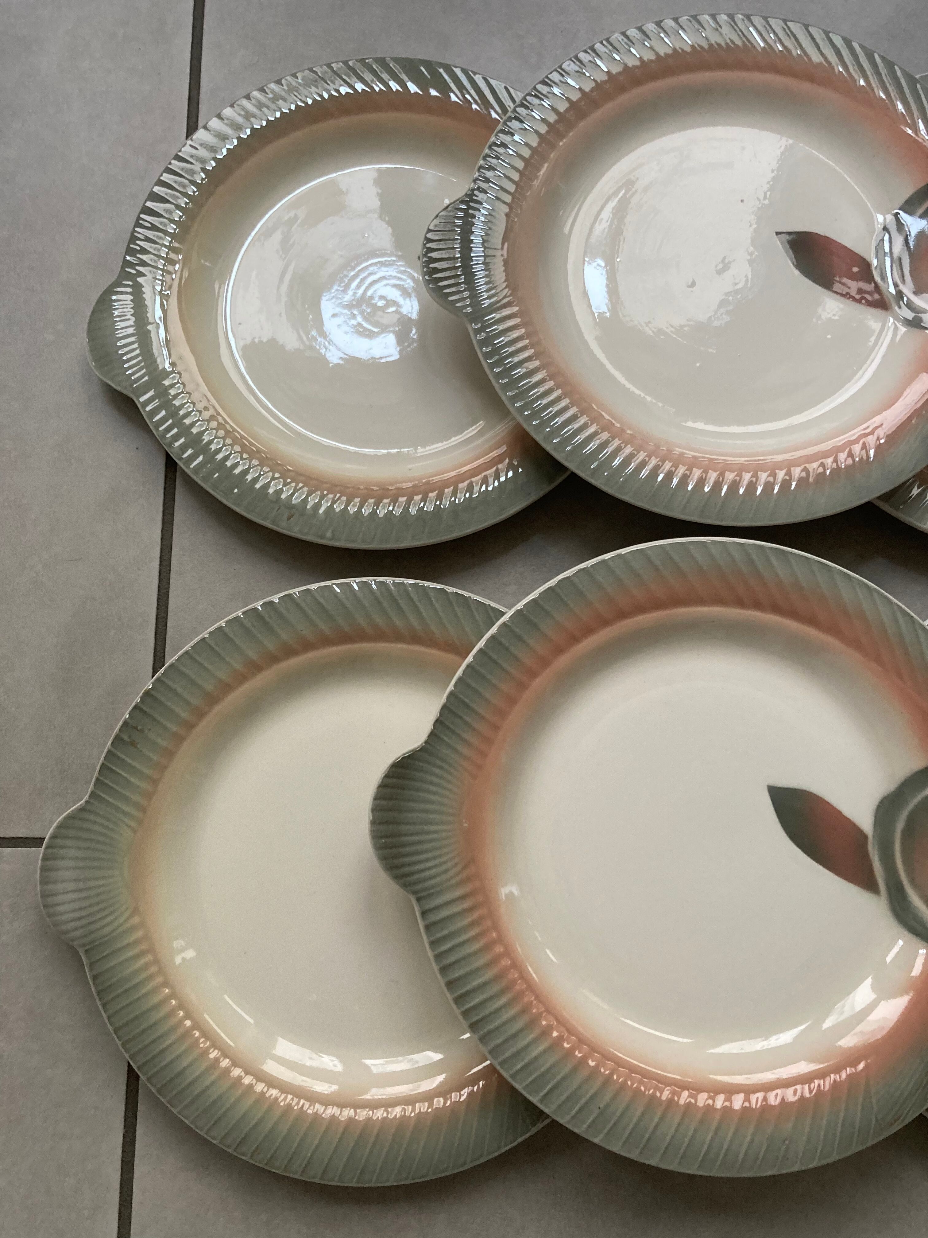 Set of 6 Digoin Sarreguemines fish plates
