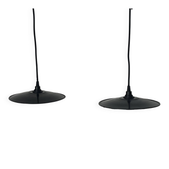 Pair of black enamelled metal bowls