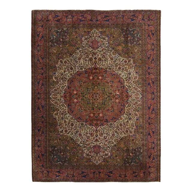 1960s Vintage Persian Handmade Wool Cotton Light Red Area Rug 253x340