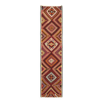 Turkish Handwoven Vintage Herki Kilim 83 cm x 322 cm