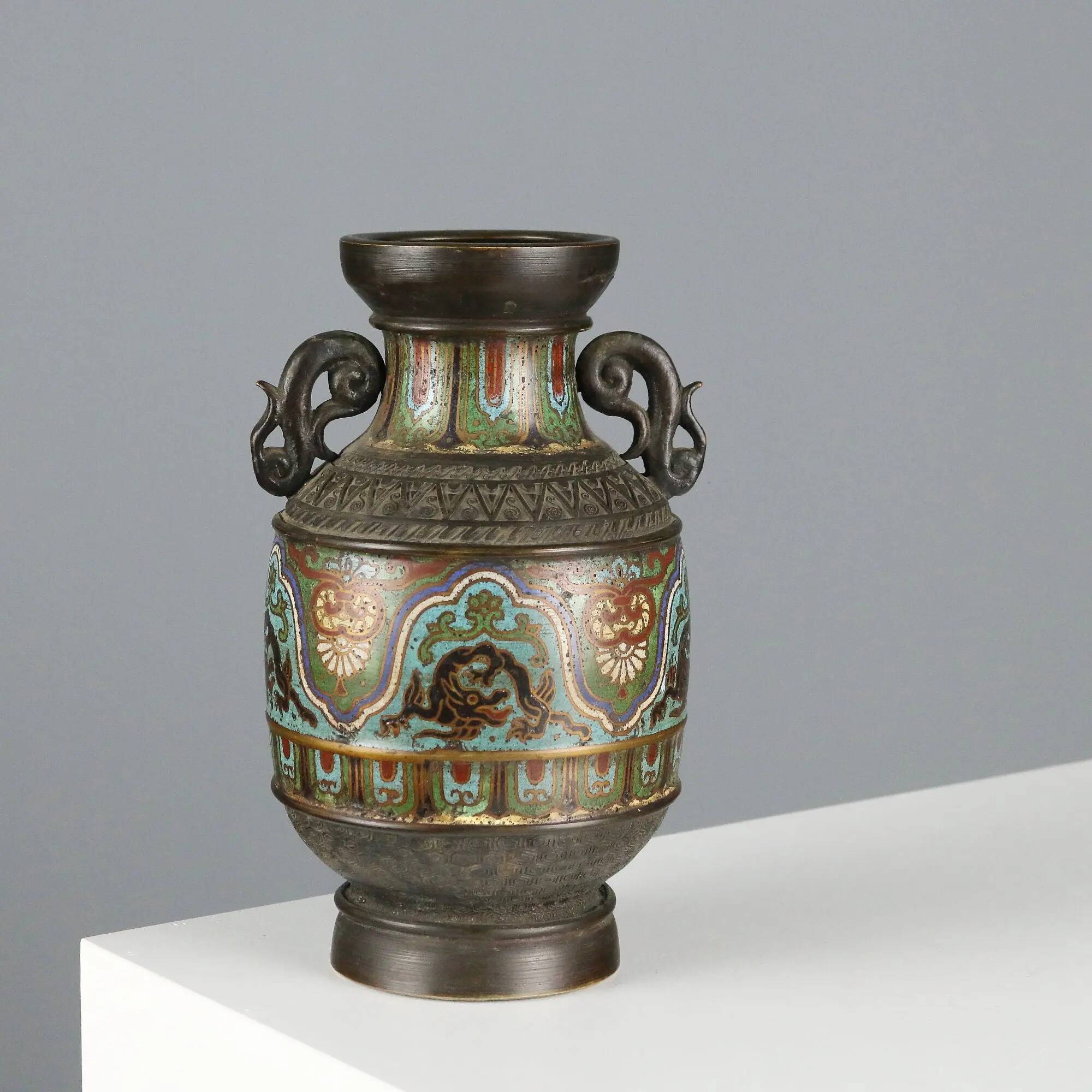 Antique cloisonné vase decorated in bronze, Japan, 19th century.