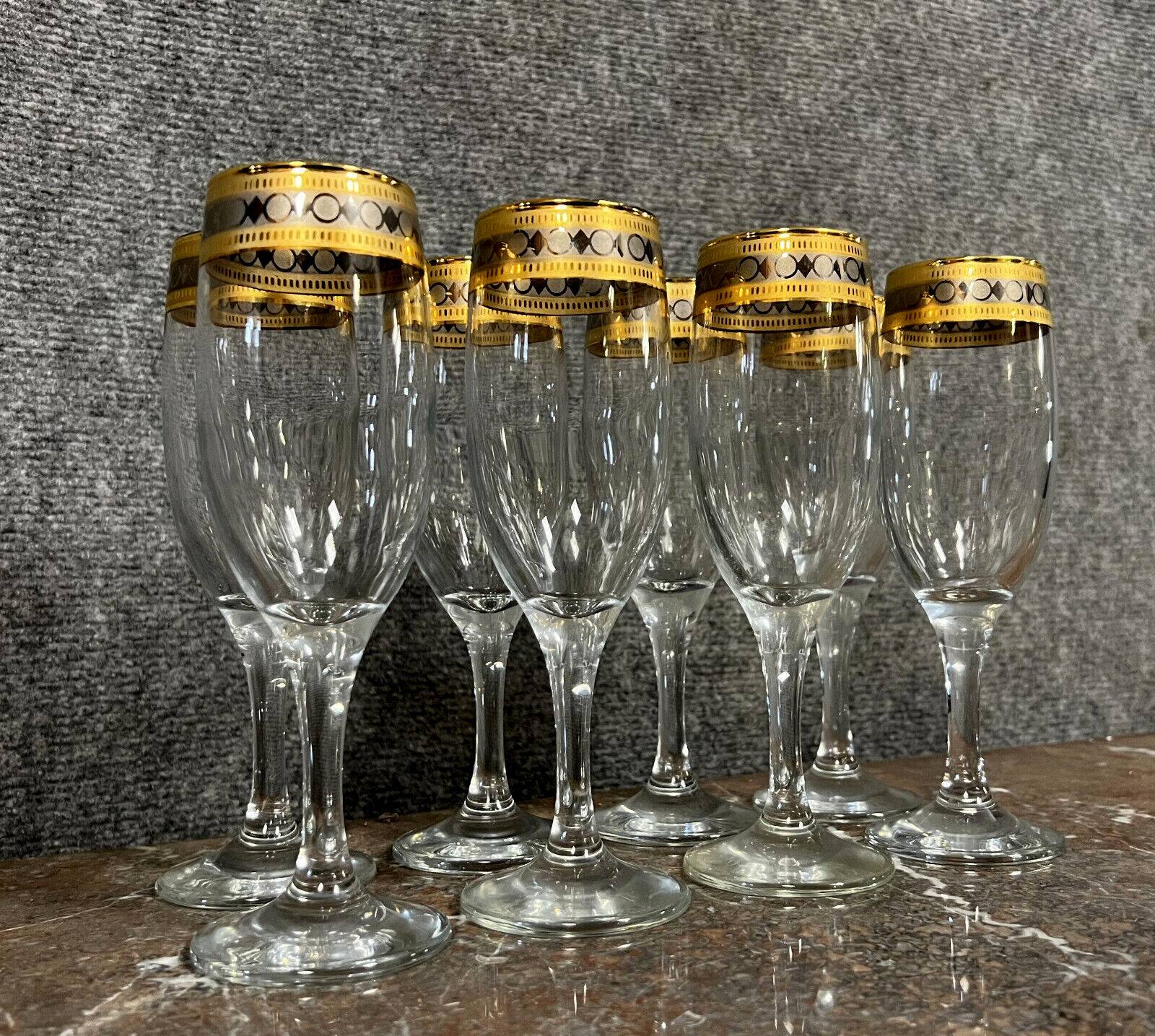 Venice 20th century: 6 Vintage Champagne flutes in crystal and gilding