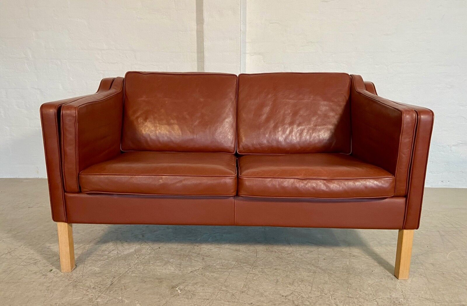 Vintage Danish mid-century Mogens Hansen 2 person cognac leather sofa