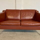Vintage Danish mid-century Mogens Hansen 2 person cognac leather sofa