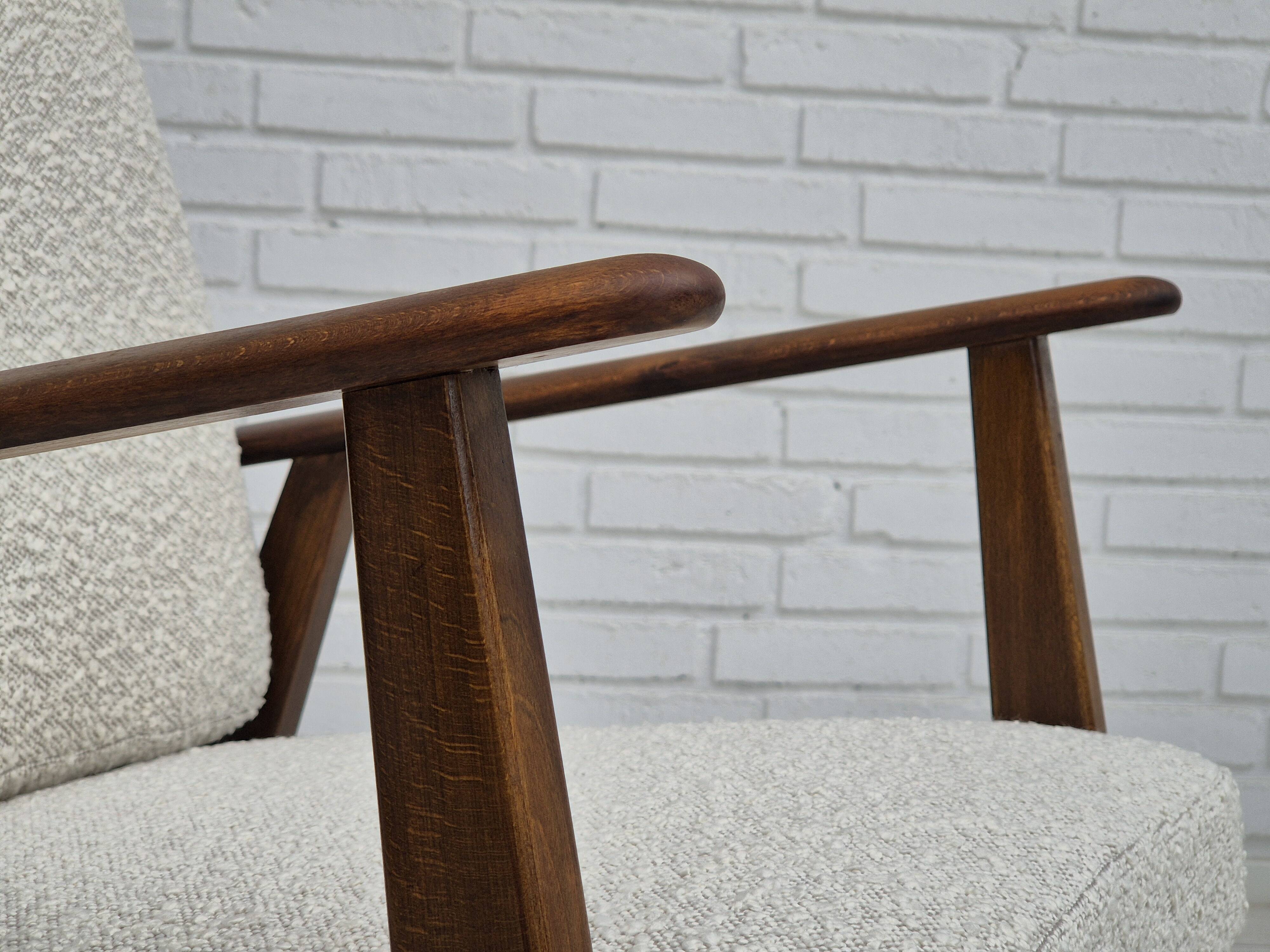 1960s, Danish armchair, refurbished, quality white/grey furniture fabric.