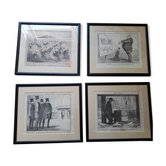 Lot de 4 illustrations satiriques anciennes