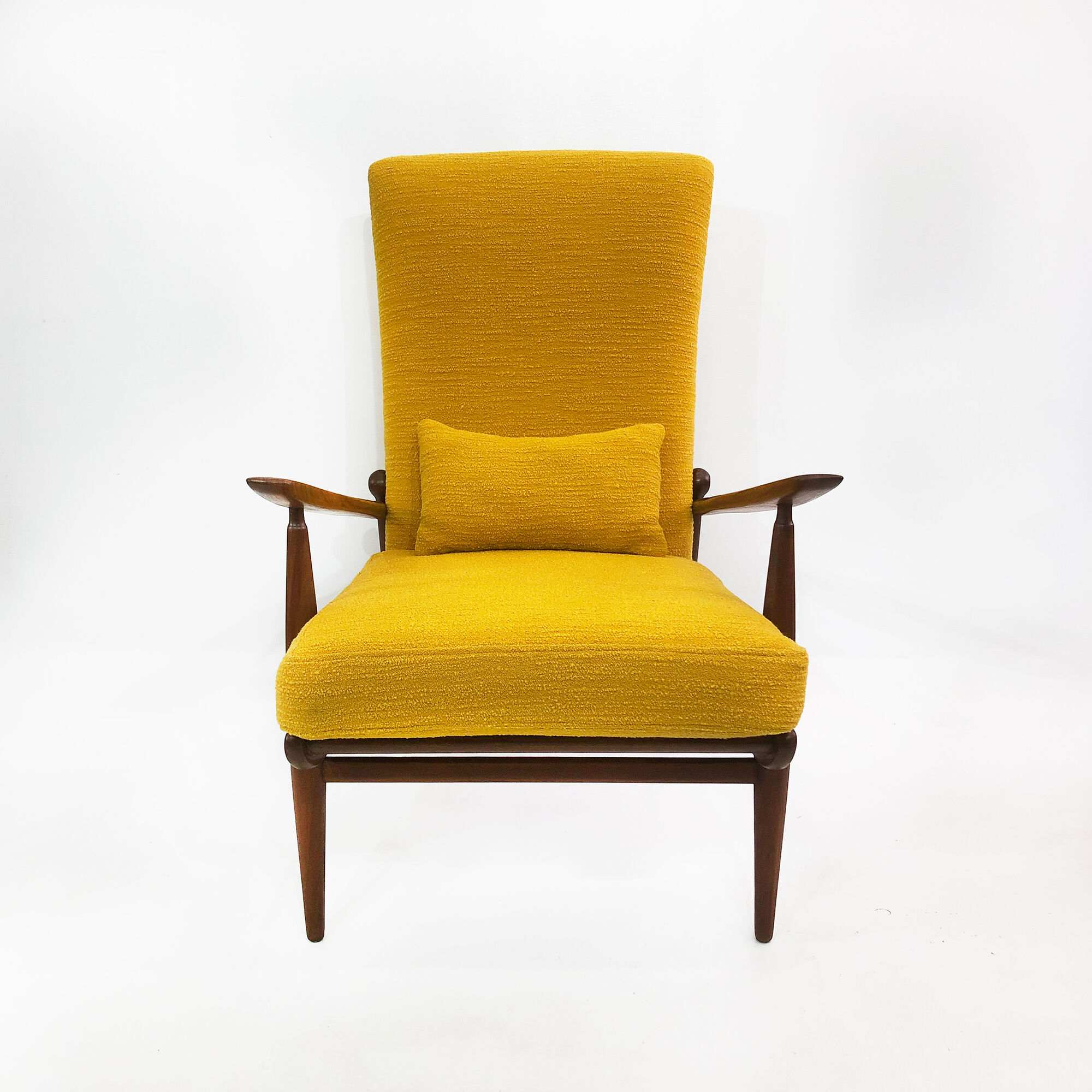 Scandart high back yellow bouclé armchair 60s 70s midcentury vintage retro ercol
