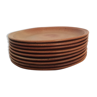 Lot of 9 dinner plates in sandstone "Sarreguemines"