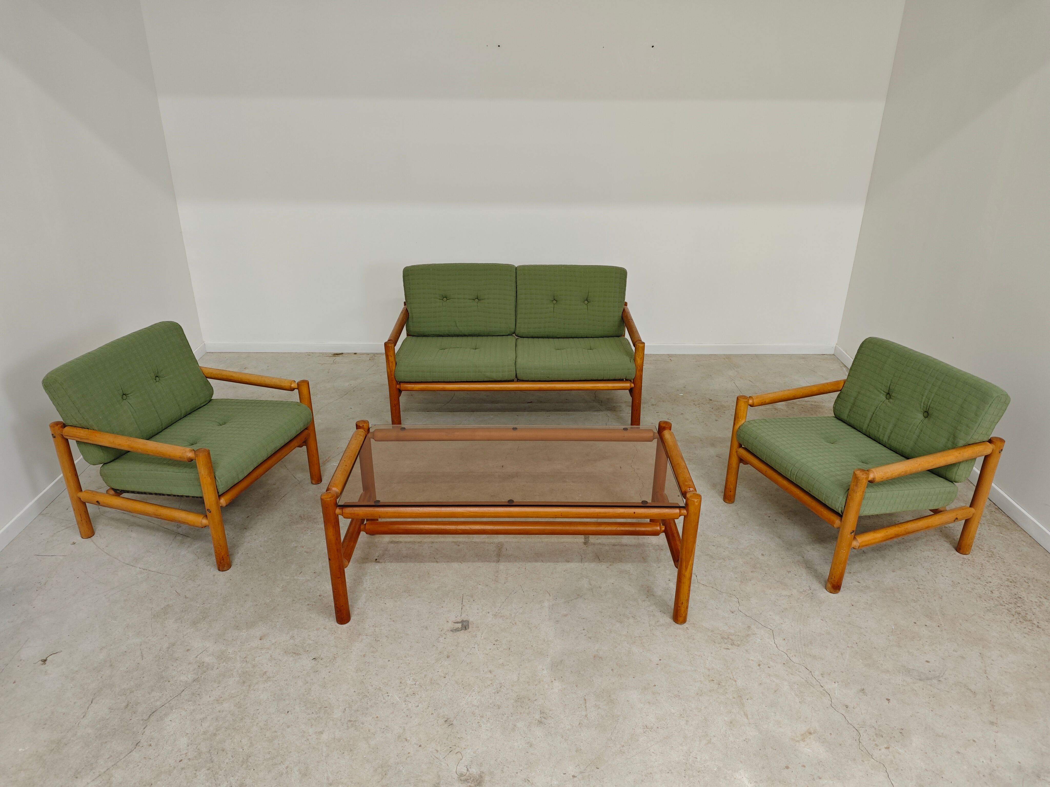 Complete modernist green chalet living room, Czechoslovakia 1970.