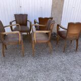5 bridge armchairs in art deco leather
