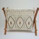 Magazine holder macramé cotton and vintage wood 70s