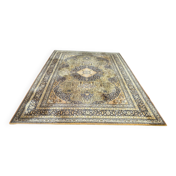 Grand tapis persans en laine 250x350 cm dorés et bleu marine