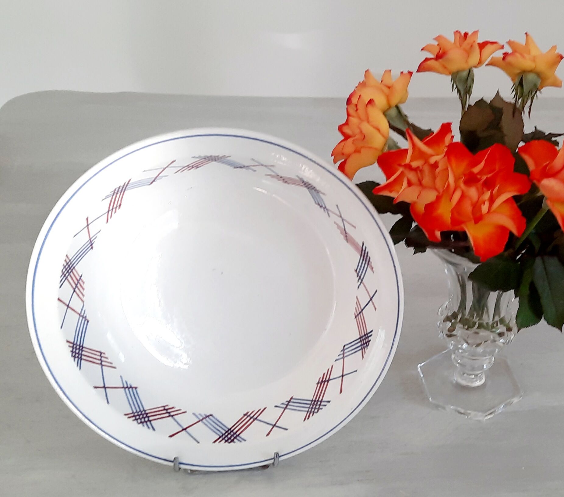 Hollow round earthenware dish Digoin Sarreguemines model Salies vintage