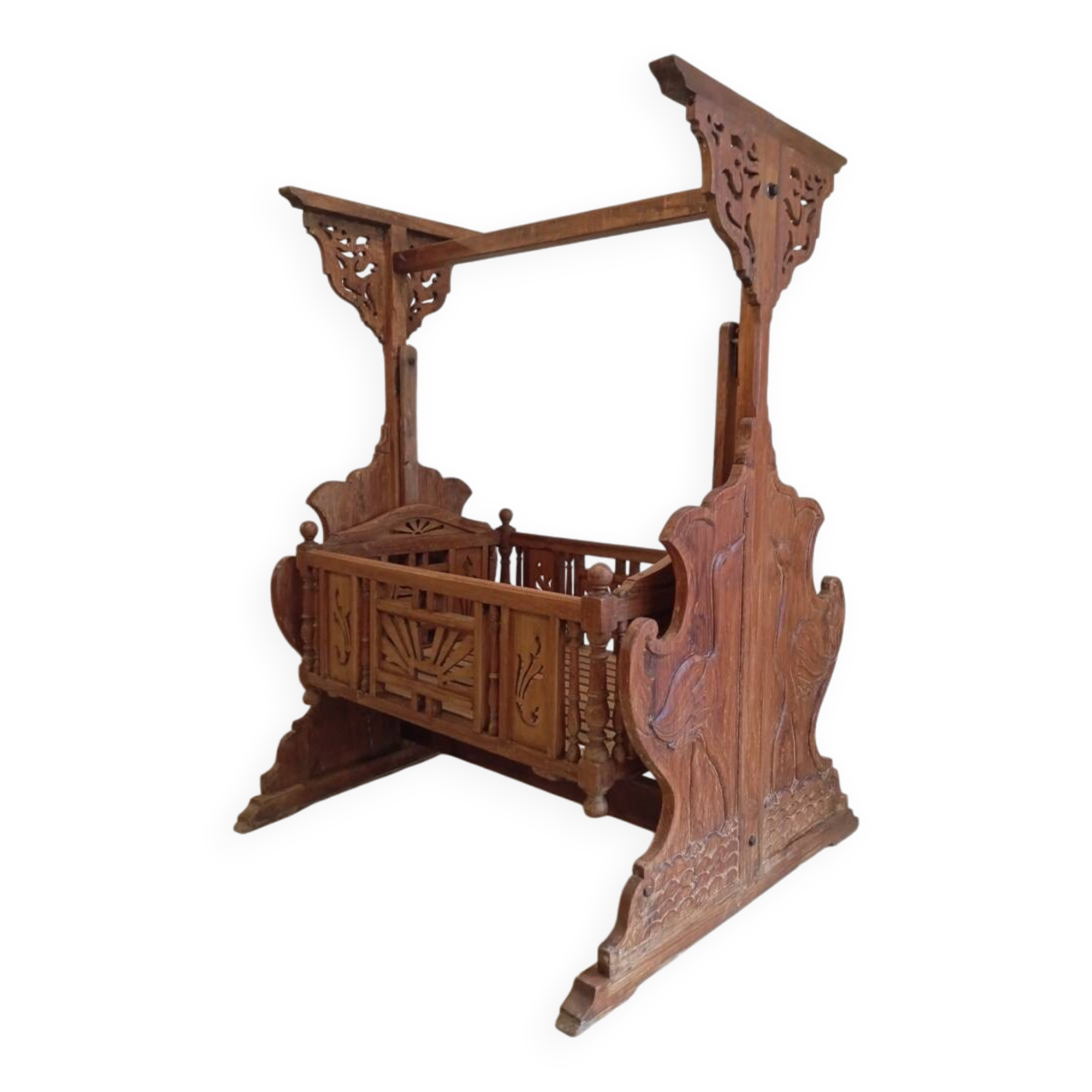 Solid teak carved swing cradle