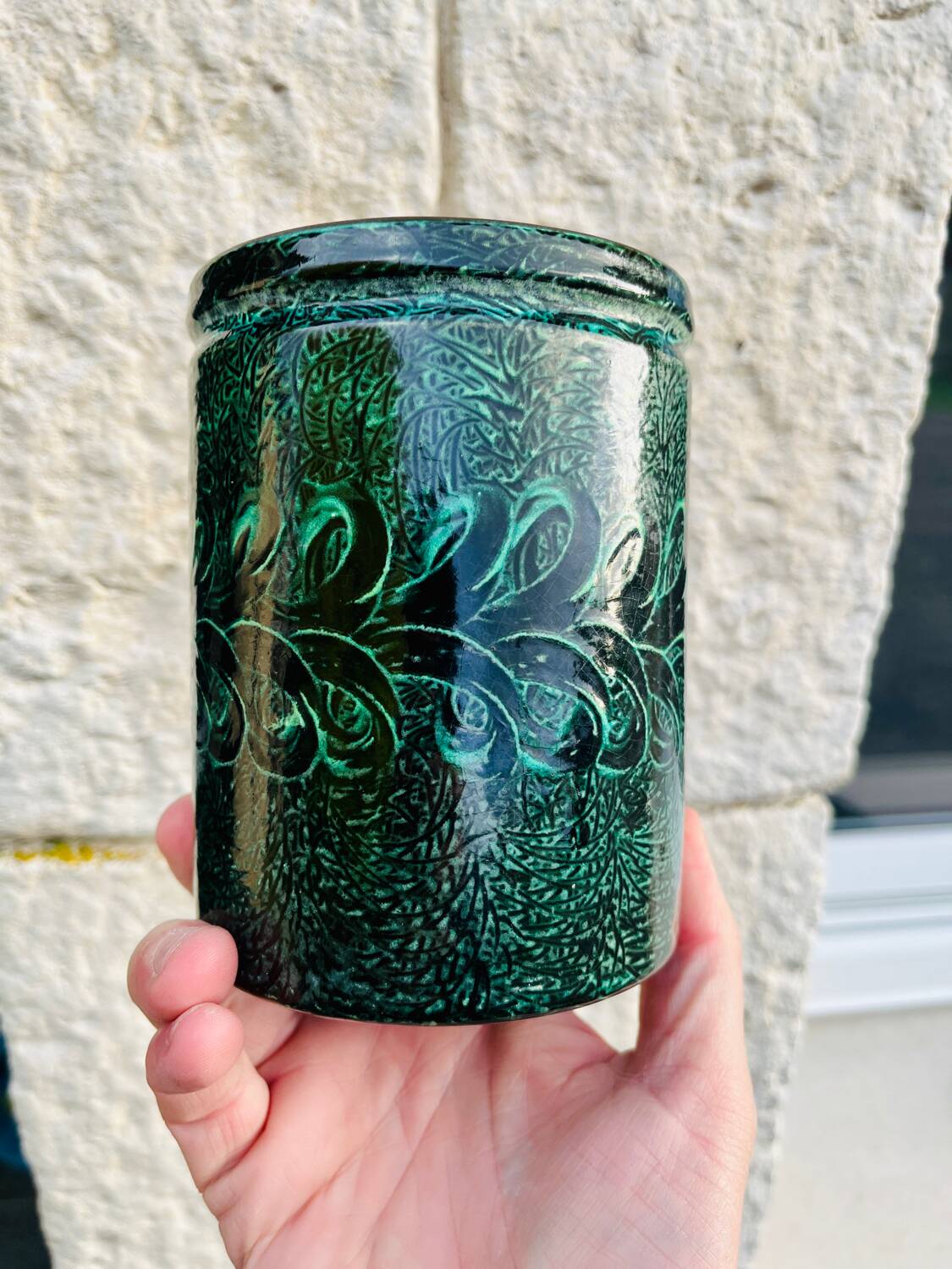 Vintage 1960 ceramic covered pot signed Accolay