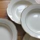 10 vintage ivory earthenware soup plates with gold trim, Digoin Sarreguemines
