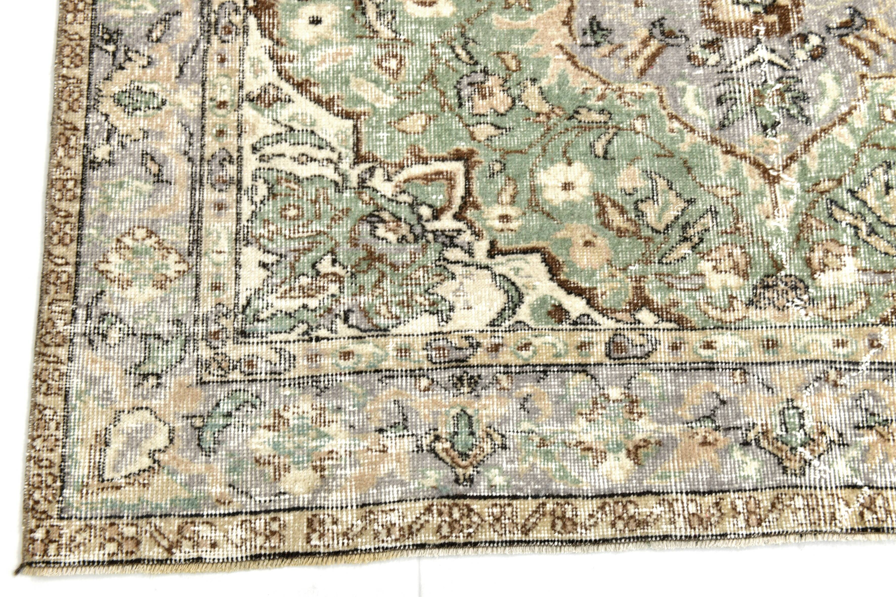5x9 Turkish Olive Green & Cream Floral Vintage Area Rug, 169x280Cm