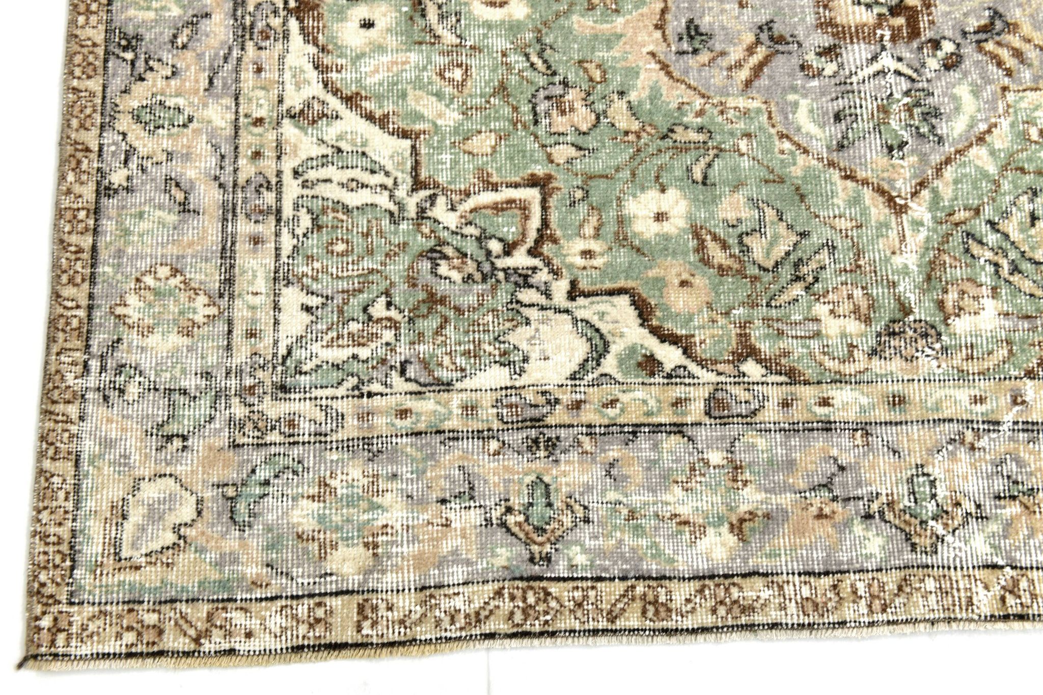 5x9 Turkish Olive Green & Cream Floral Vintage Area Rug, 169x280Cm