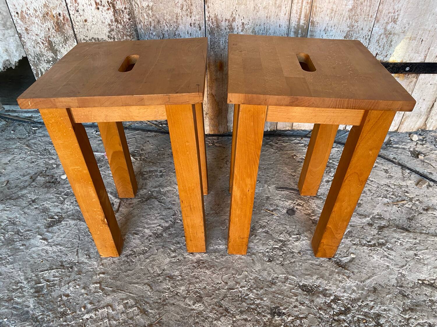 Pair of Vintage Raw Wood Stools