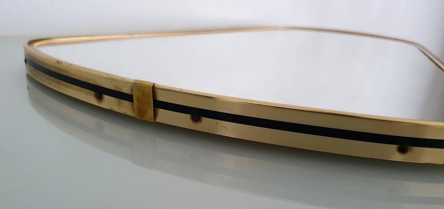 Large vintage ovoid mirror with gold and black edges - 1960s