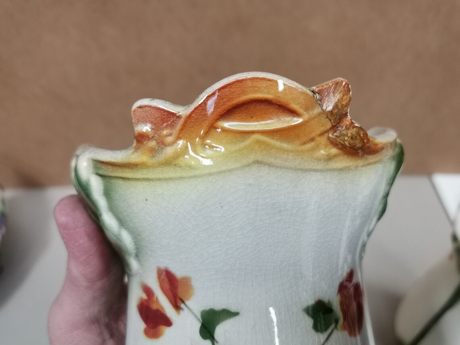 Pair of Vases + Planter Art Nouveau Barbotine / Faience