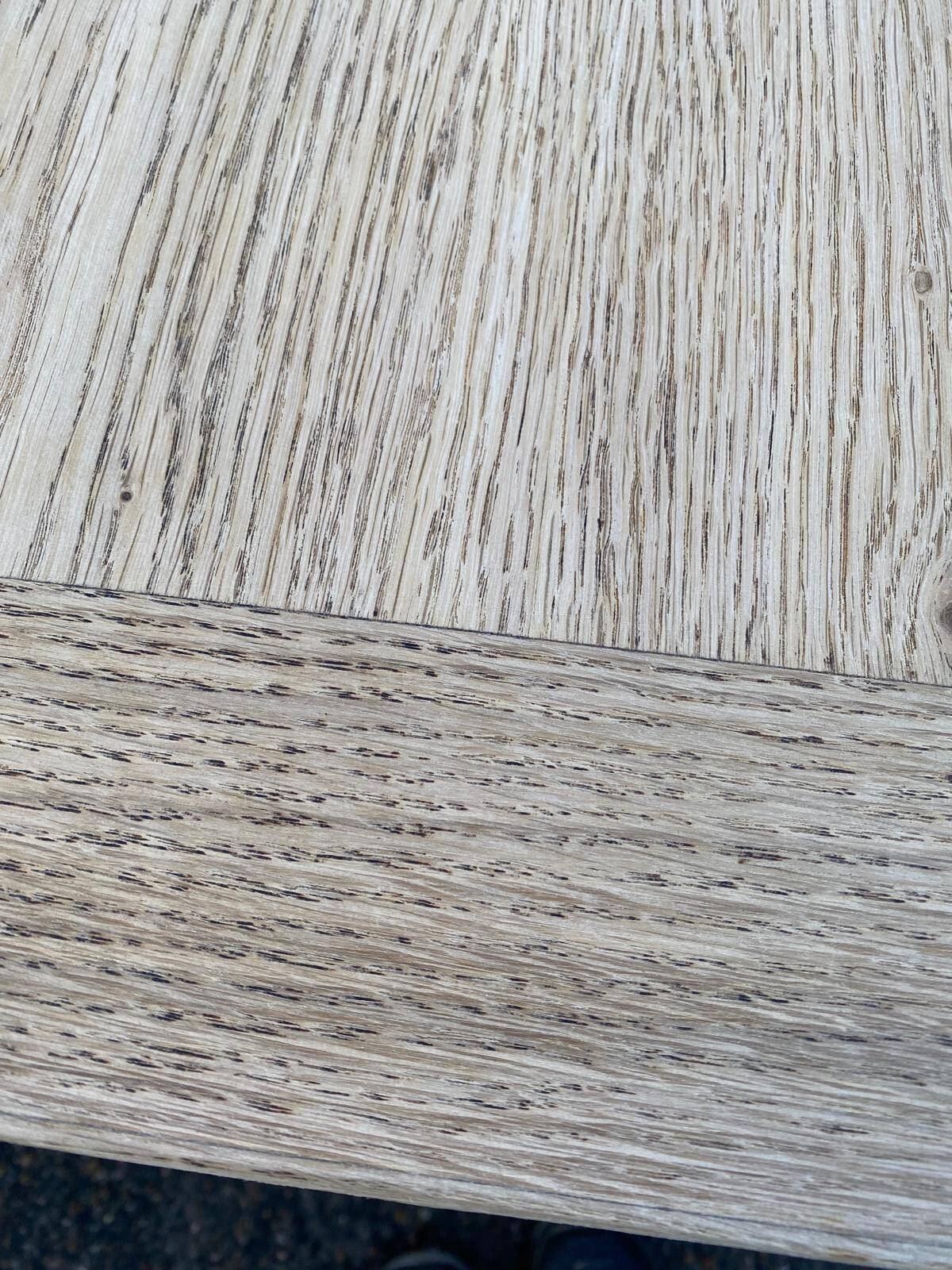 Renovated farmhouse table in solid oak wood and veneer, 135cm.