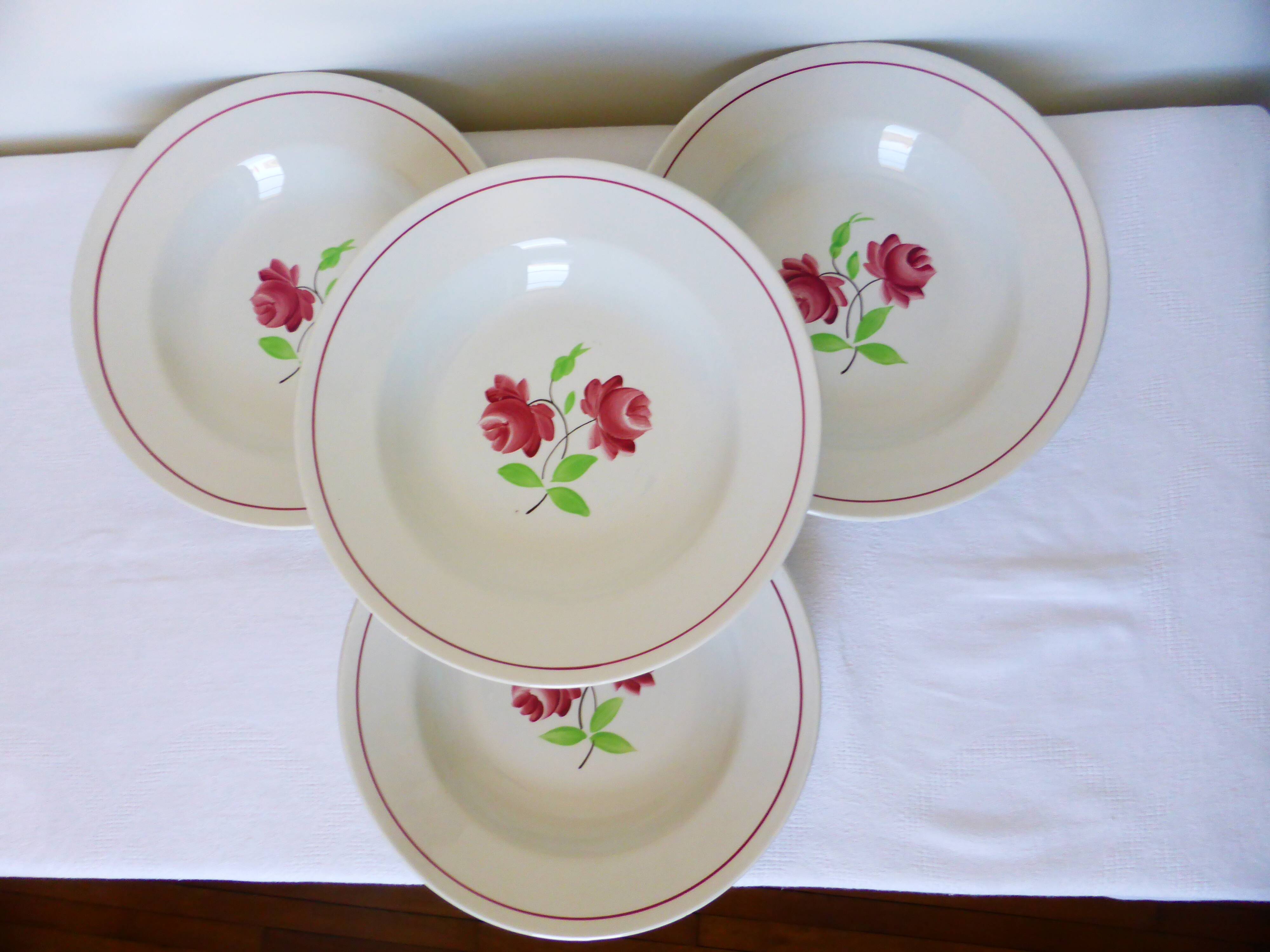 4 K and G Luneville soup plates, Rose Mai model 2106204