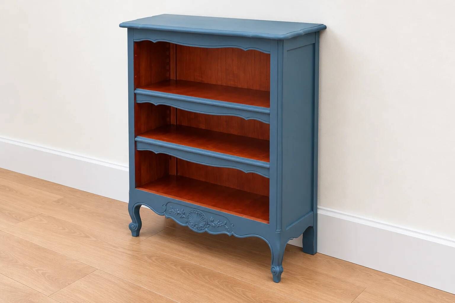 Renovated antique bookcase – Bleu des Vosges library, Libéron and natural wood – H100 cm