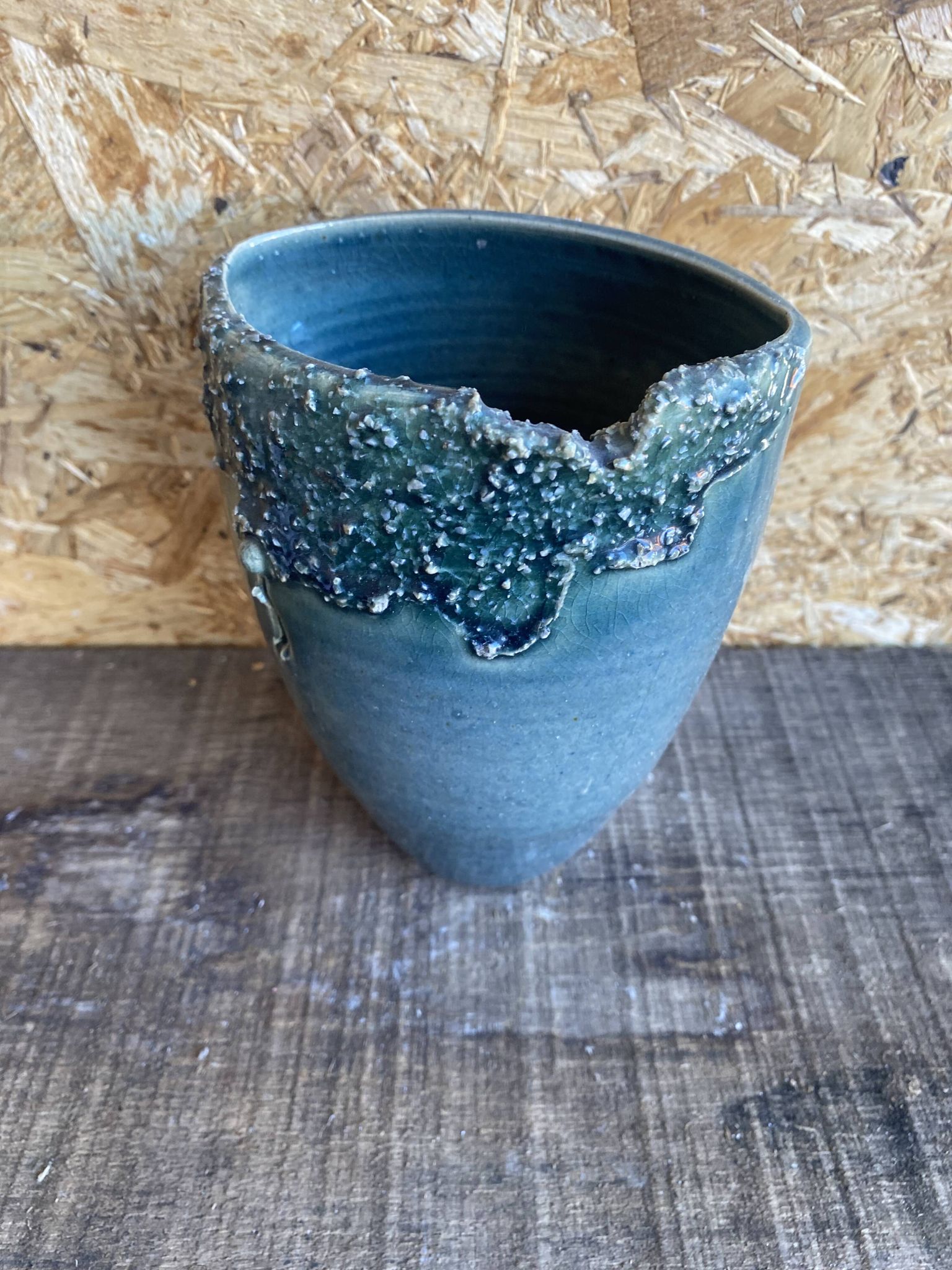Ancient Vase JACKY COVILLE Glazed Stoneware Blue Vintage #D987