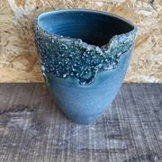 Ancient Vase JACKY COVILLE Glazed Stoneware Blue Vintage #D987