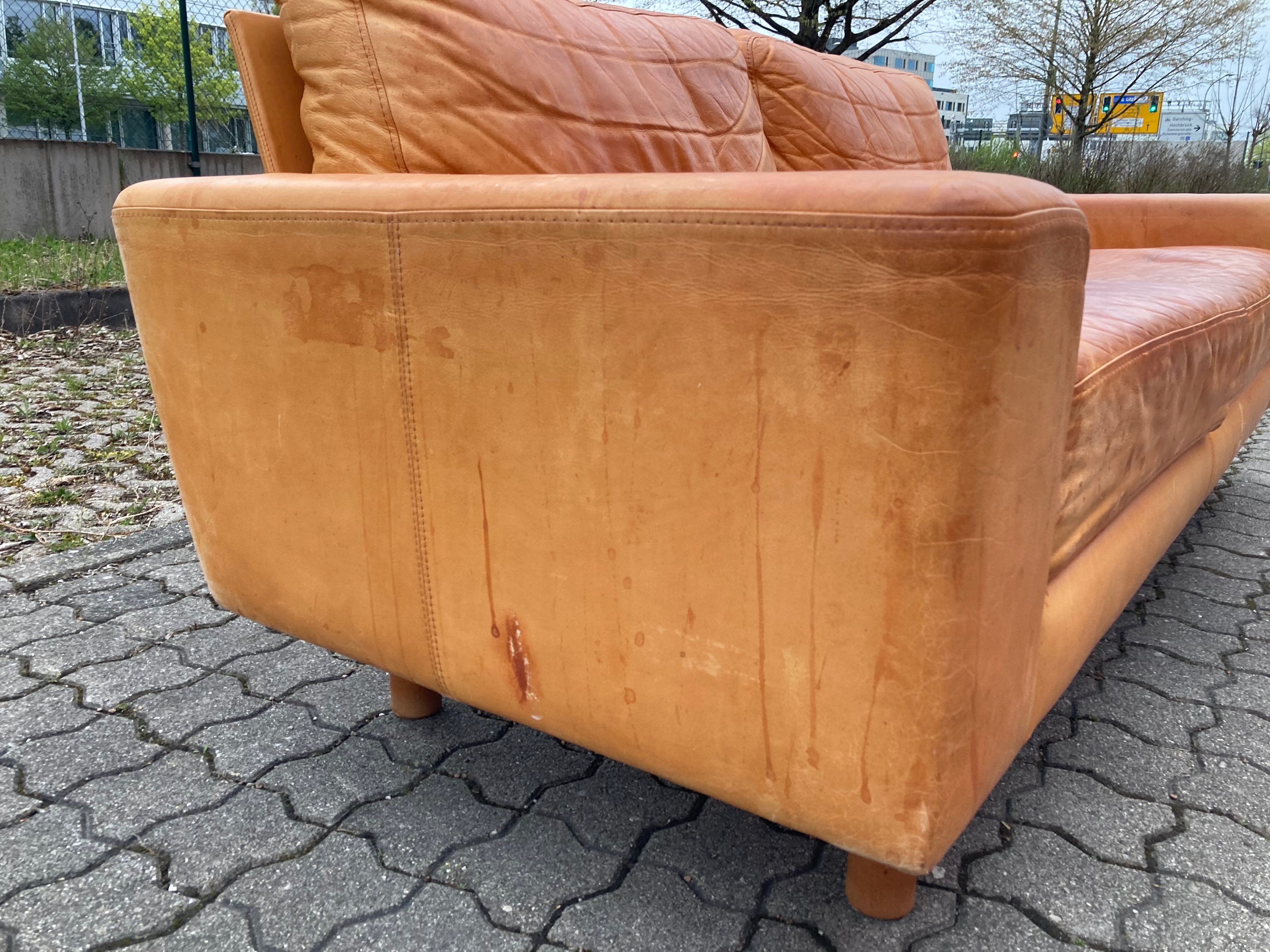 Danish Modern Mid Century Vintage Cognac Leather Sofa