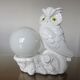 Owl lamp, ceramic owl and opaline ball 70s