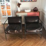 Set of 2 metal and brown leather armchairs Julie Prisca
