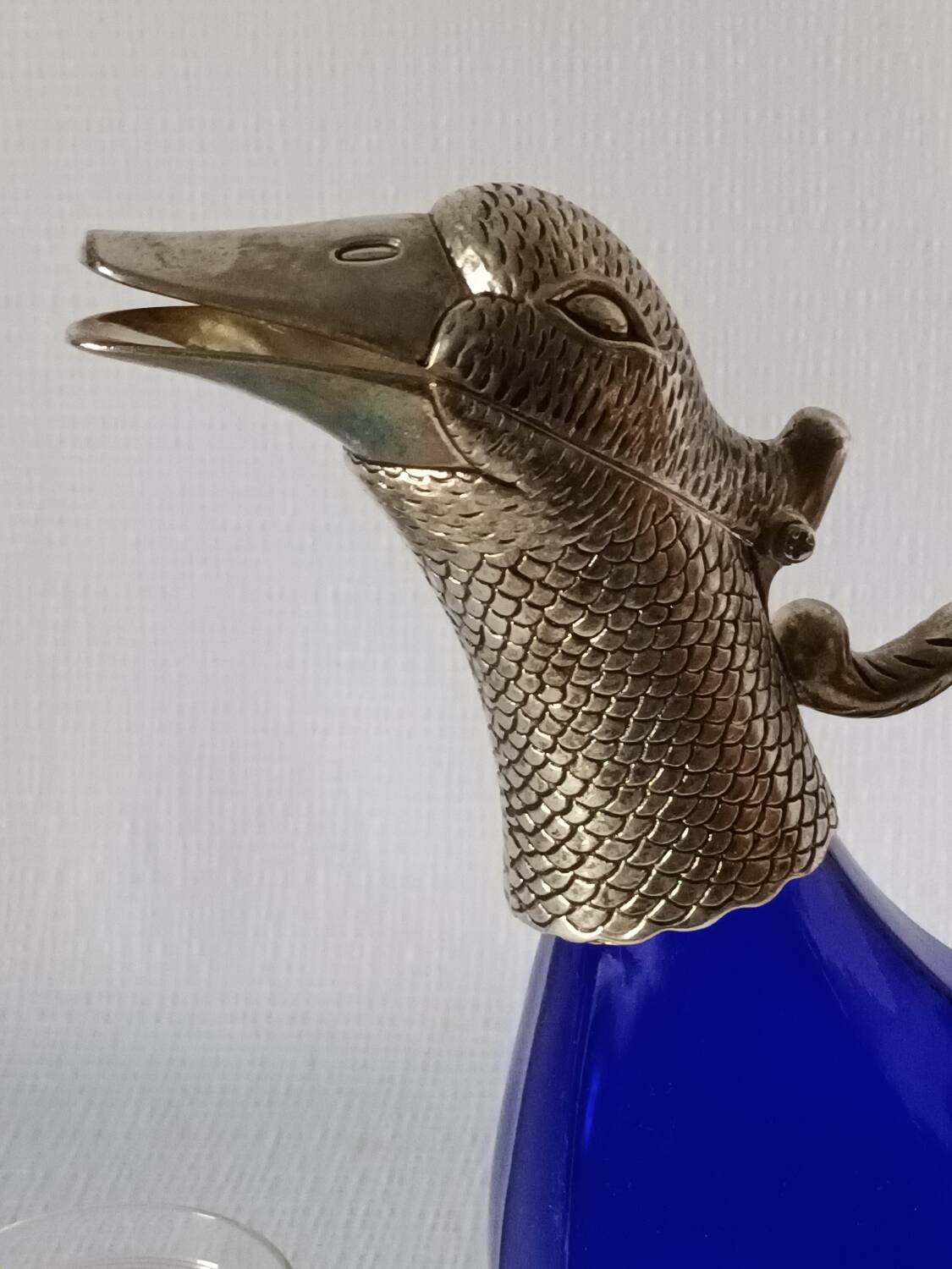 Vintage glass and silver-plated zoomorphic carafe