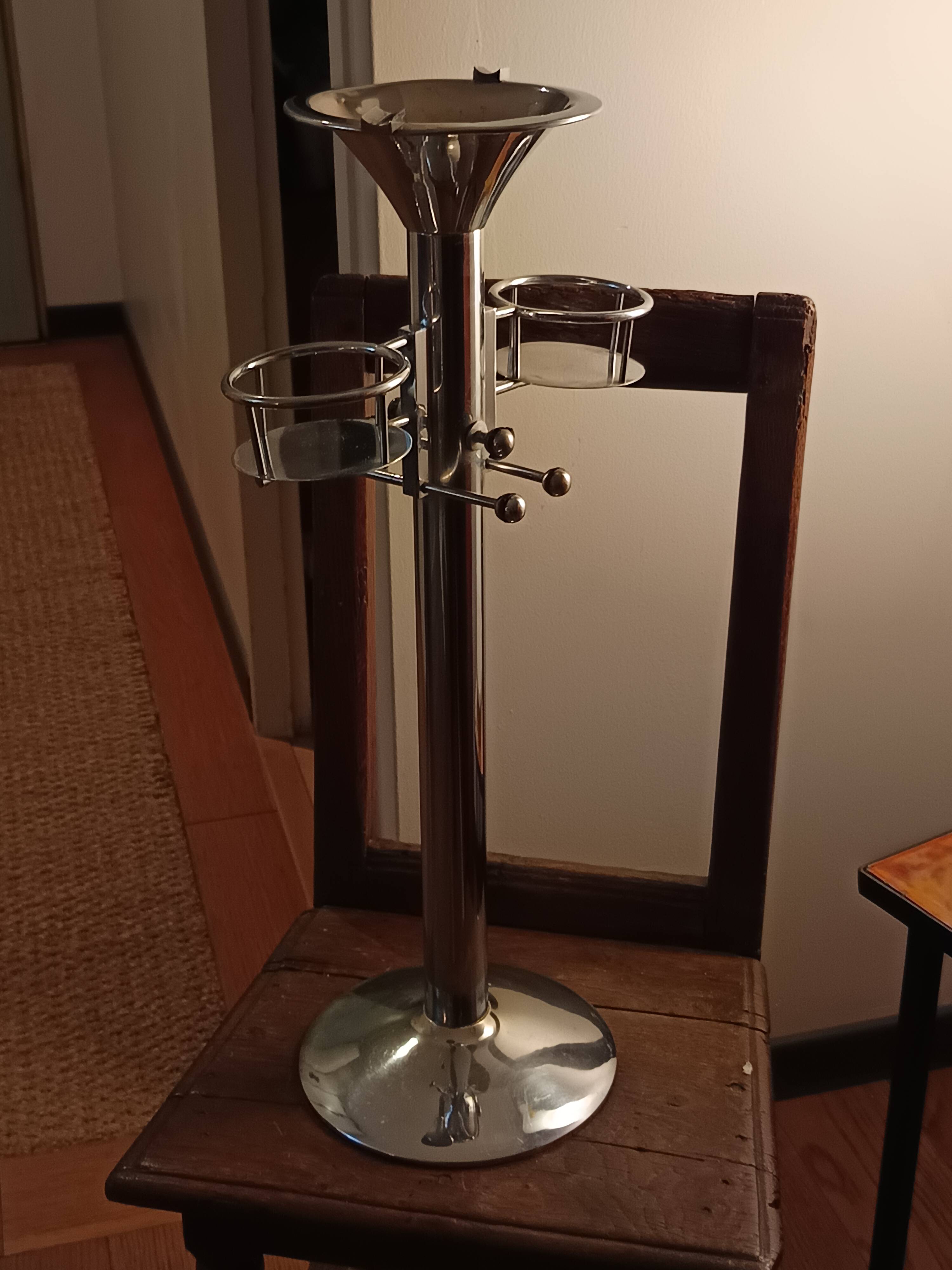 chrome standing ashtray with glass holder 1930 design by Boris Lacroix