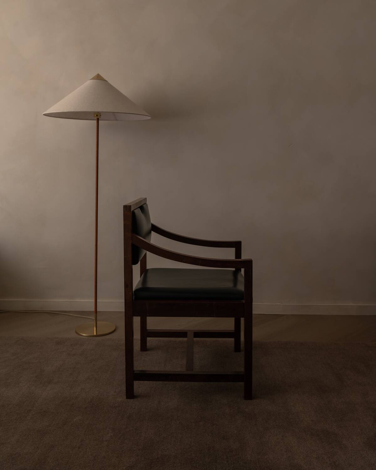 Vintage wooden armchair in black leatherette, Scandinavian style