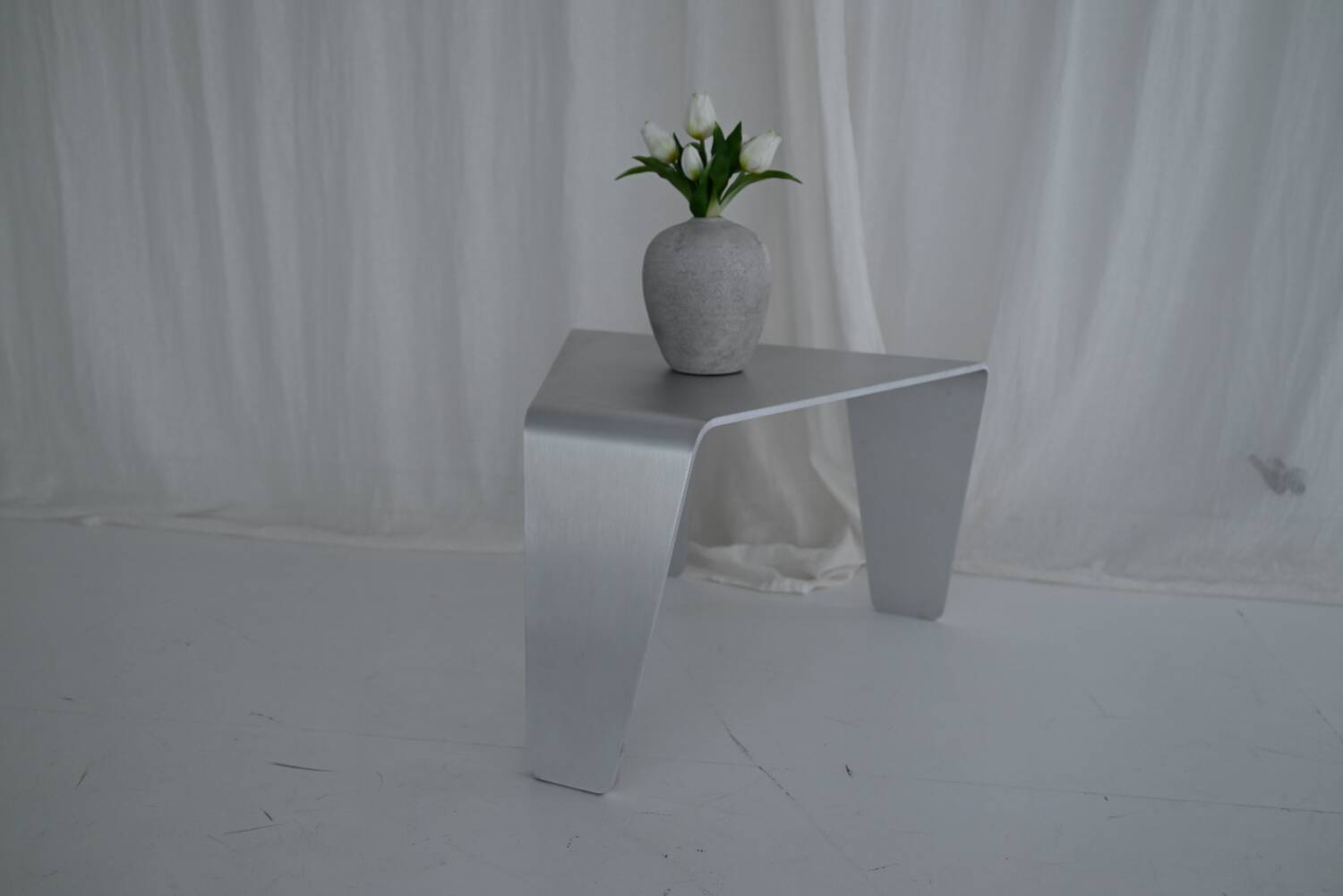 Sculptural Brushed Aluminum Side Table, Minimalist Contemporary Design