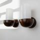 Vintage wall sconces from the 1960s, set of 2, dark wood with white glass shades, Mid-Century Modern lighting, sculptural wall sconces.