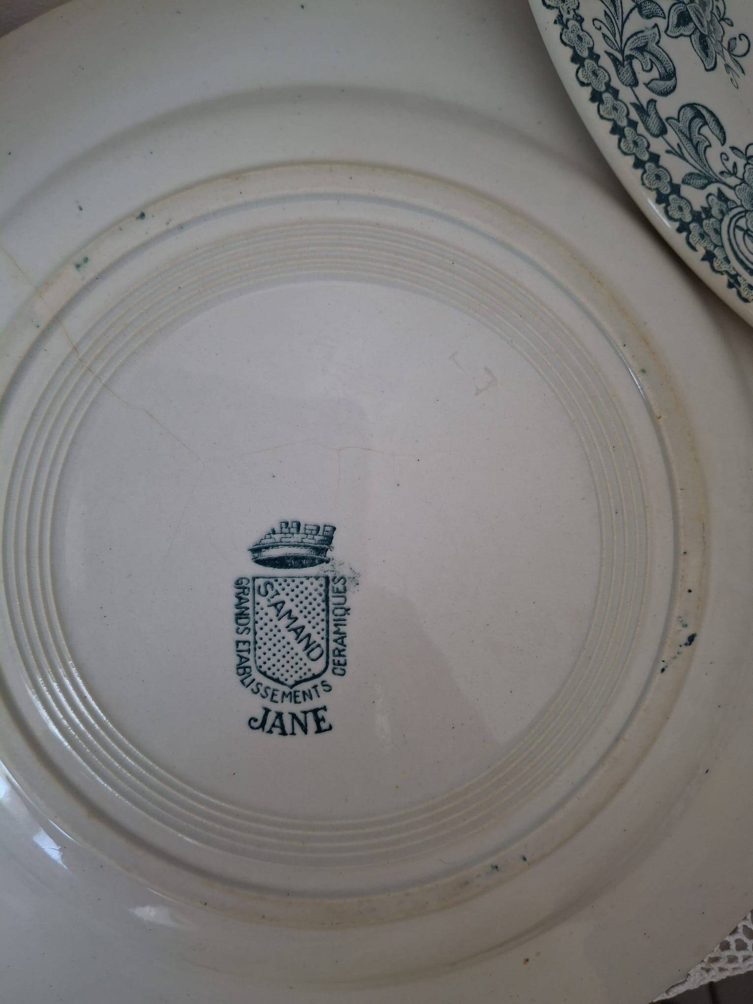 Set of 4 antique ironstone plates from Saint-Amand, "Jane" model.