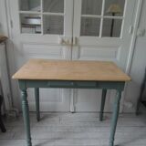 Table, desk Smoked green base, wooden top.