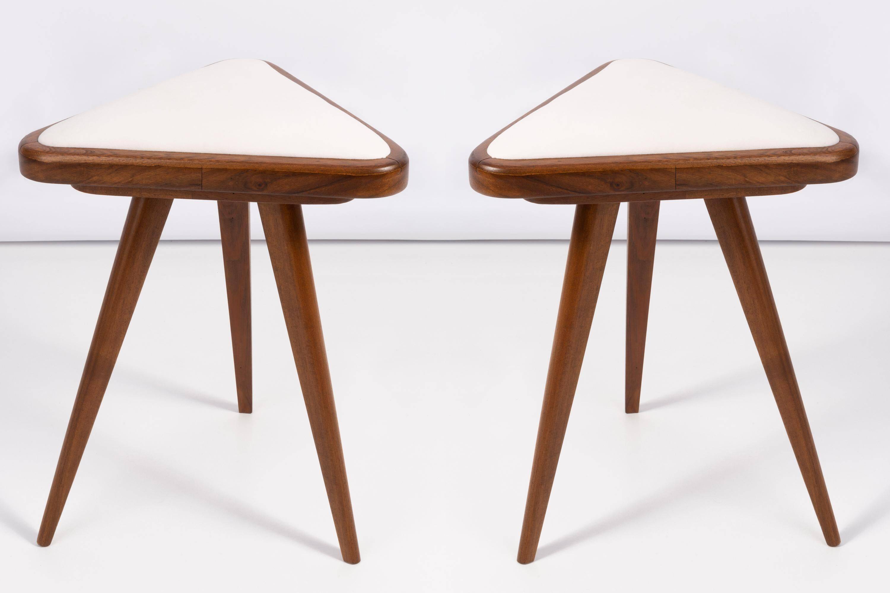 Set of two triangular velvet stools in white, Europe, 1960s