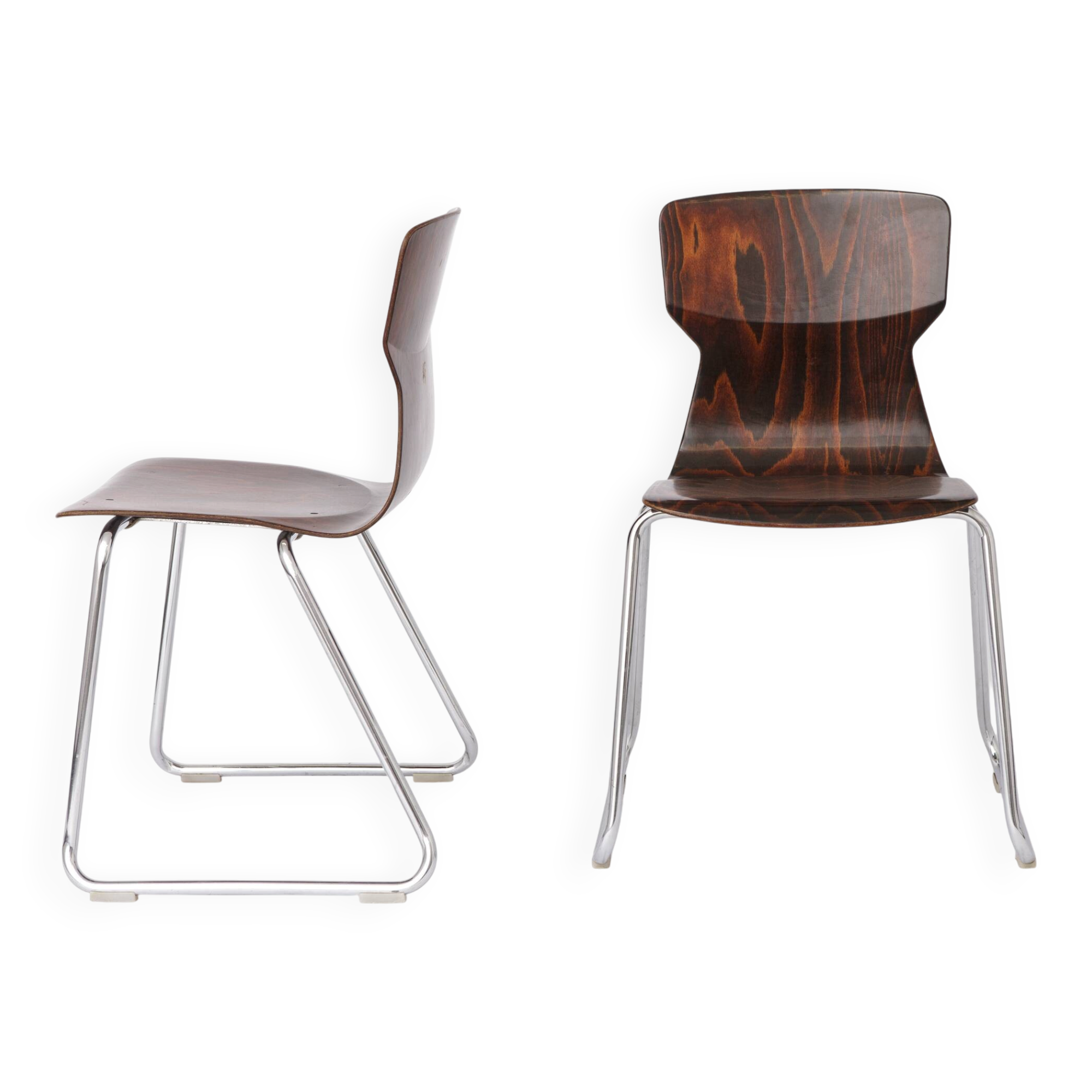 2 of 4 Vintage Flötotto Pagwood Chairs, 1970s German Design, Plywood
