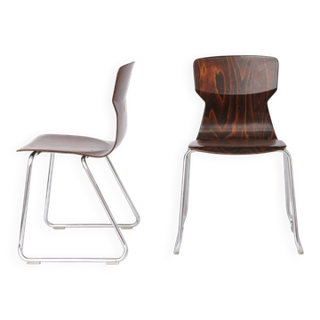 2 of 4 Vintage Flötotto Pagwood Chairs, 1970s German Design, Plywood