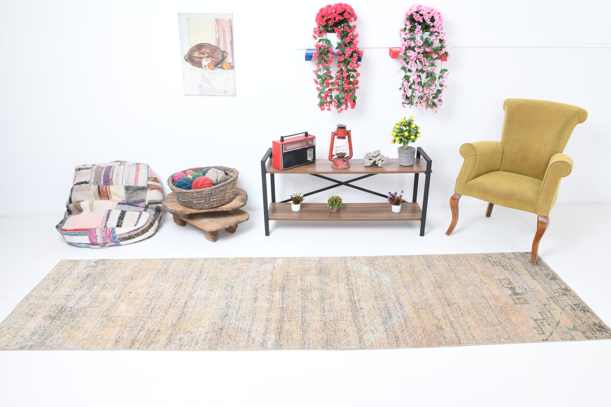 3x11 faded scandinavian vintage runner rug, 335x90cm