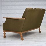 1970s, Danish 2-seater sofa, green furniture wool, oak wood.