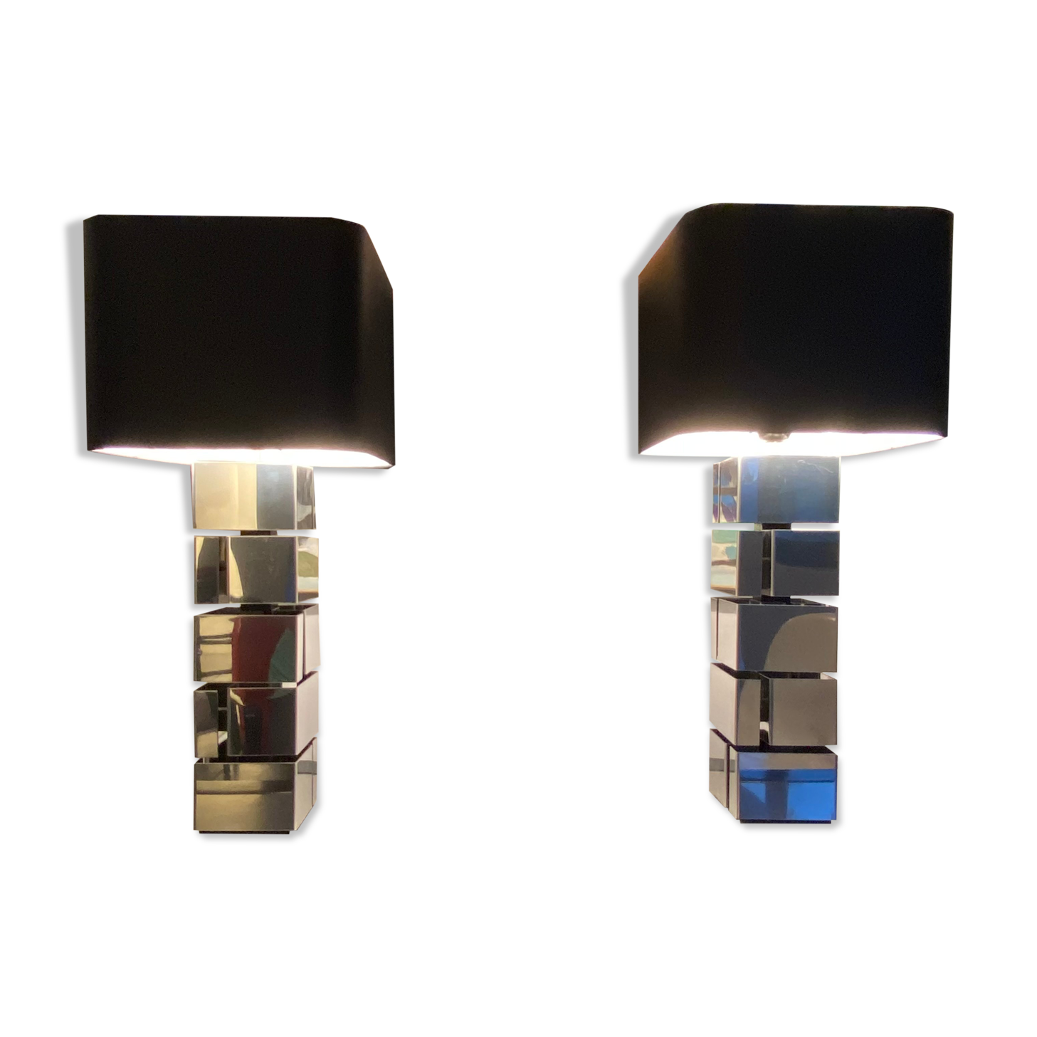Pair of "Building" lamps by Curtis Jeré. 1970