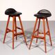 Design bar stool in wood and black leather by Erik Buch 1960