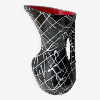 Vallauris ceramic free-form spaghetti vase from the 50s, red and black, vintage retro